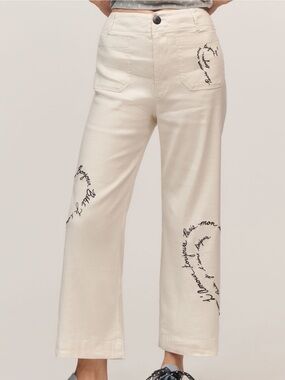 🇫🇷Anthropologie COLETTE Linen-Blend Cropped Wide-Leg Pants Maeve NEW 26 France
